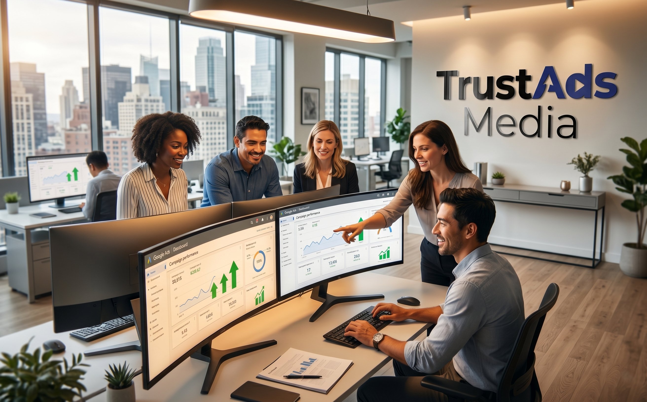 Marketing team working on campaign dashboard