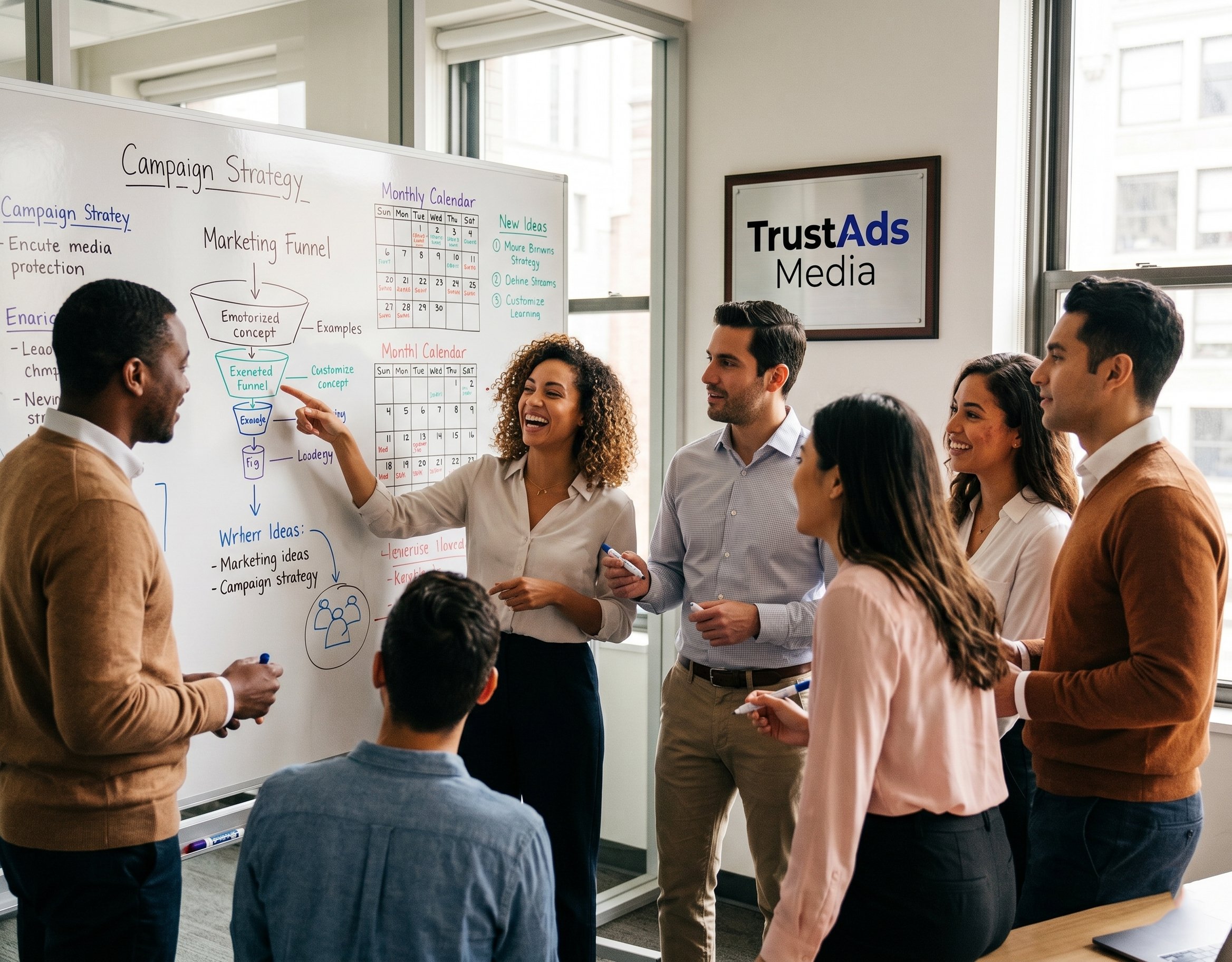 Trustads Media marketing team collaborating in office