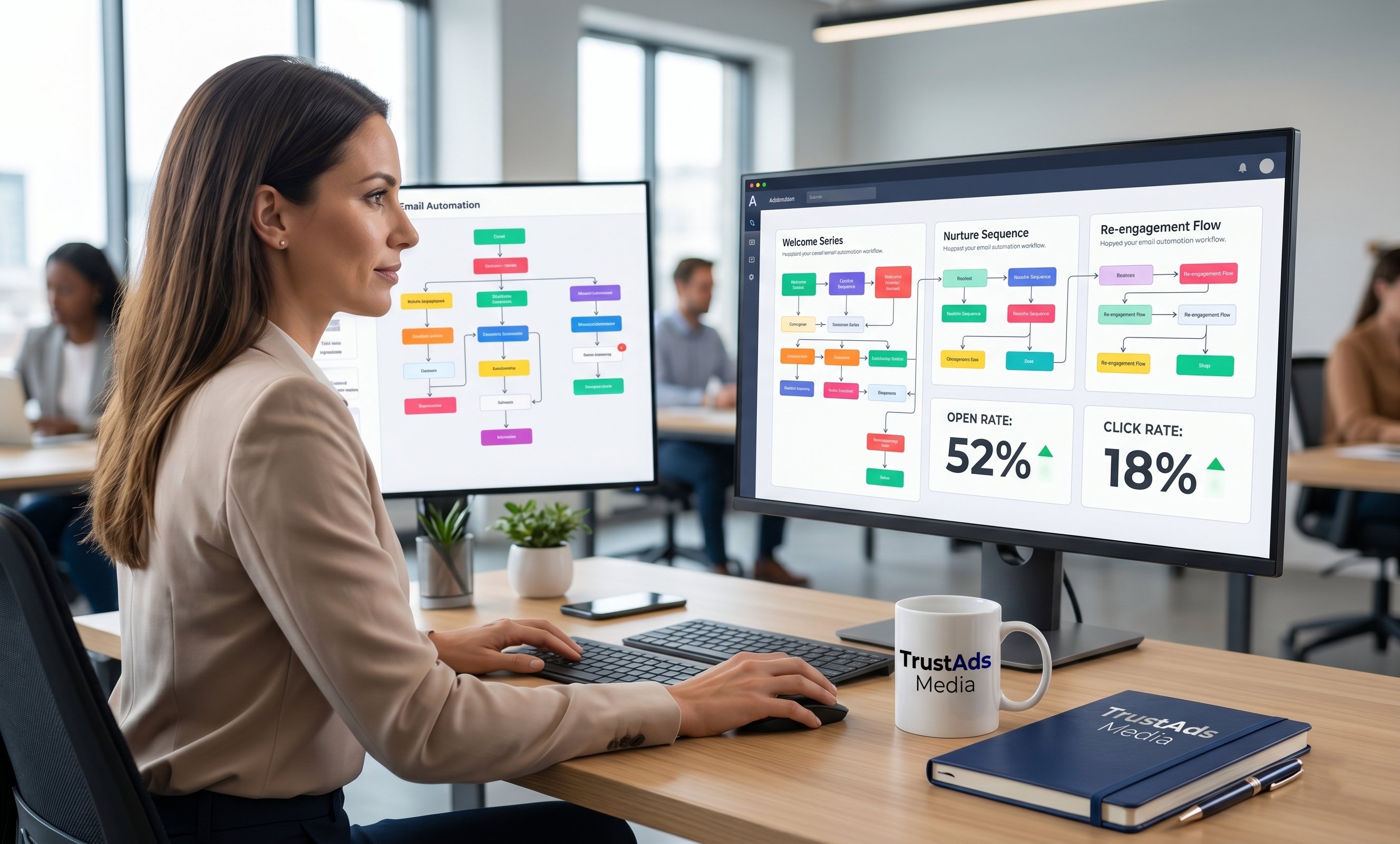Email marketing campaign dashboard and automation workflow