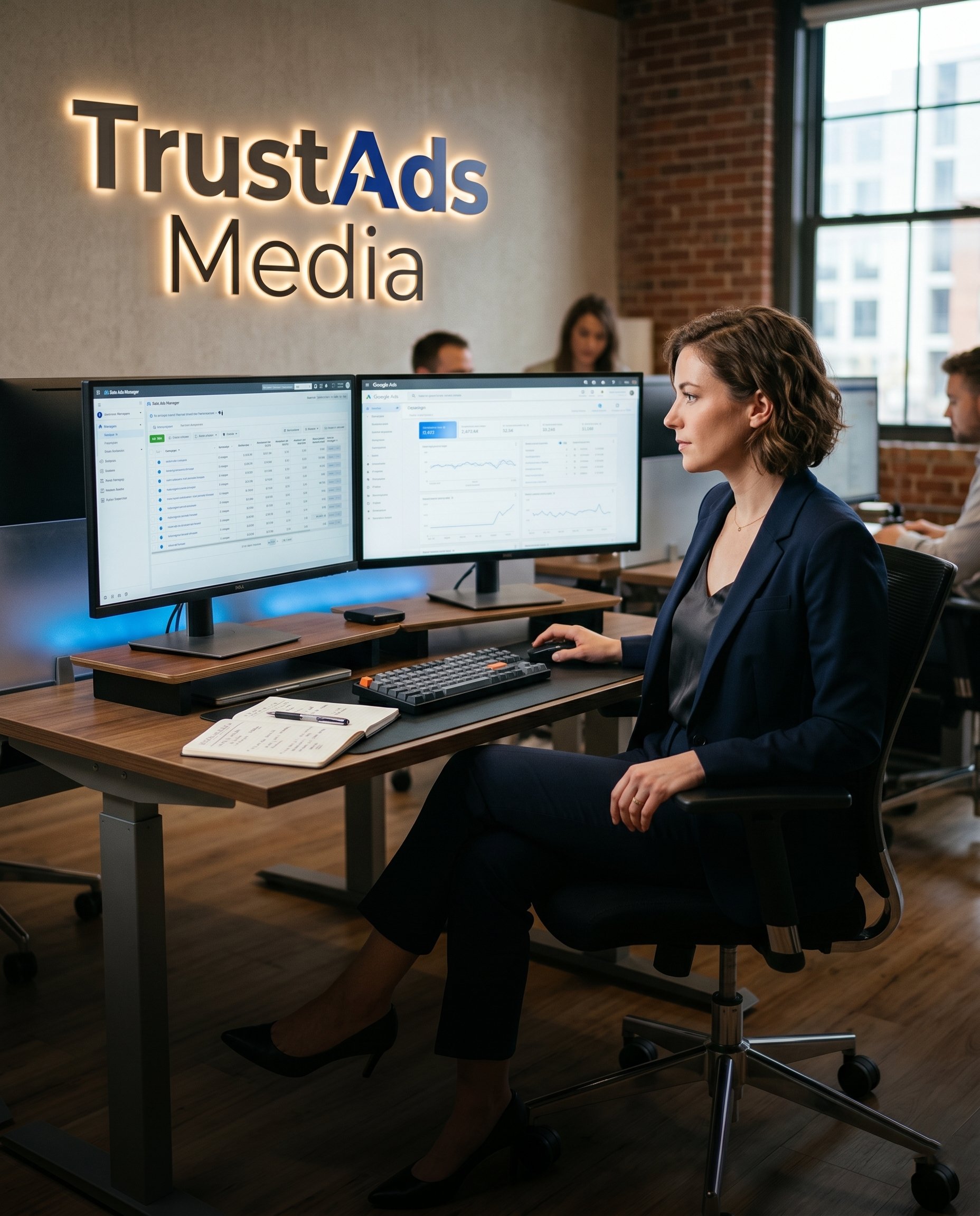 Digital marketing professional working on campaign strategy at Trustads Media